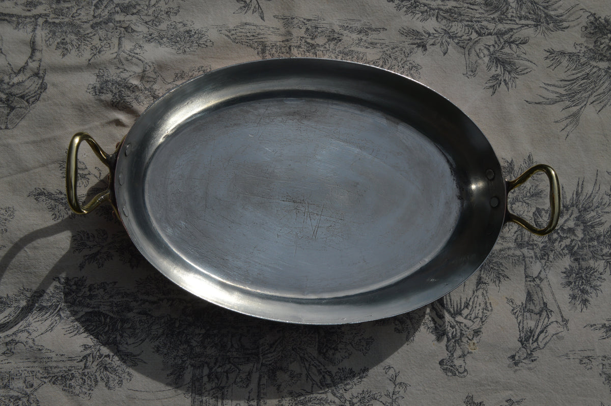 Antique Copper 26cm 10 1/4" Gratin Pan French Vintage Copper New Artisan Tin Roasting Dish Oval Oven Bronze Handles Stamped Made in France