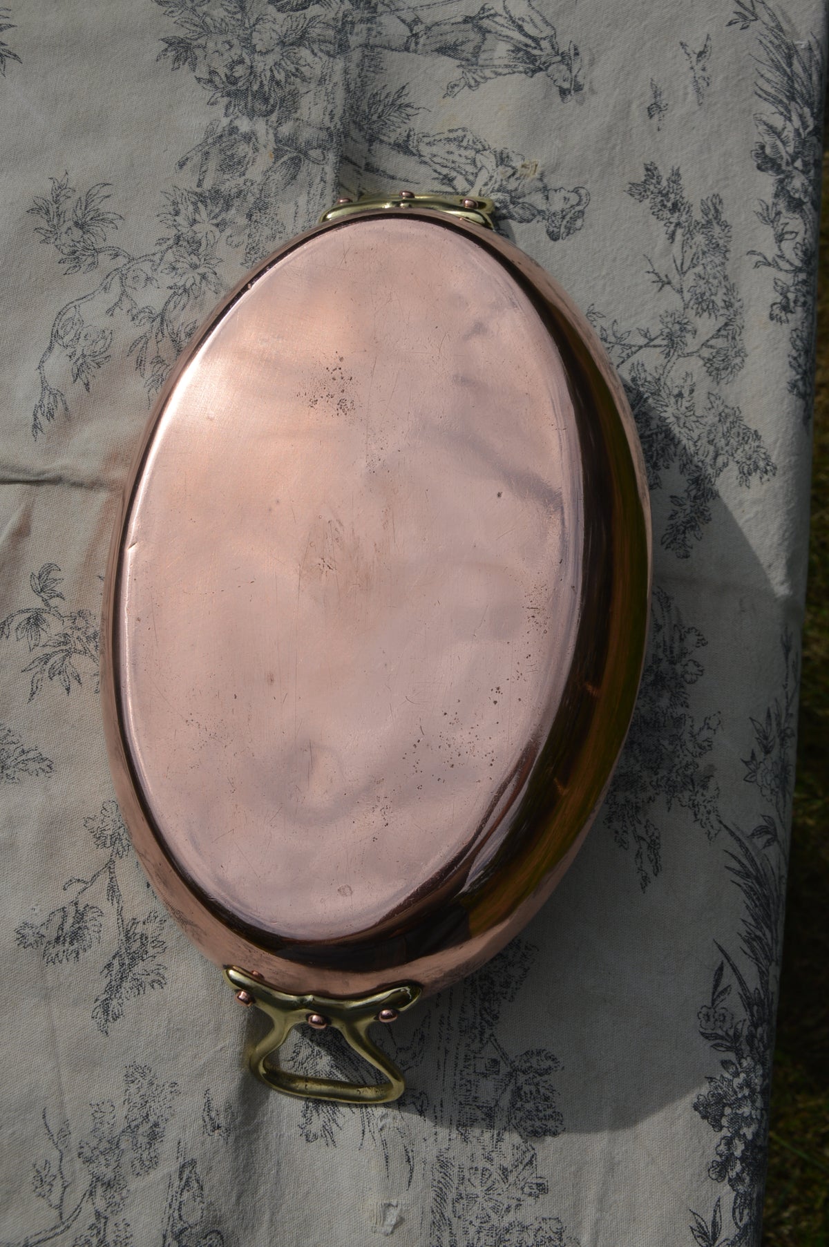 Antique Copper 26cm 10 1/4" Gratin Pan French Vintage Copper New Artisan Tin Roasting Dish Oval Oven Bronze Handles Stamped Made in France