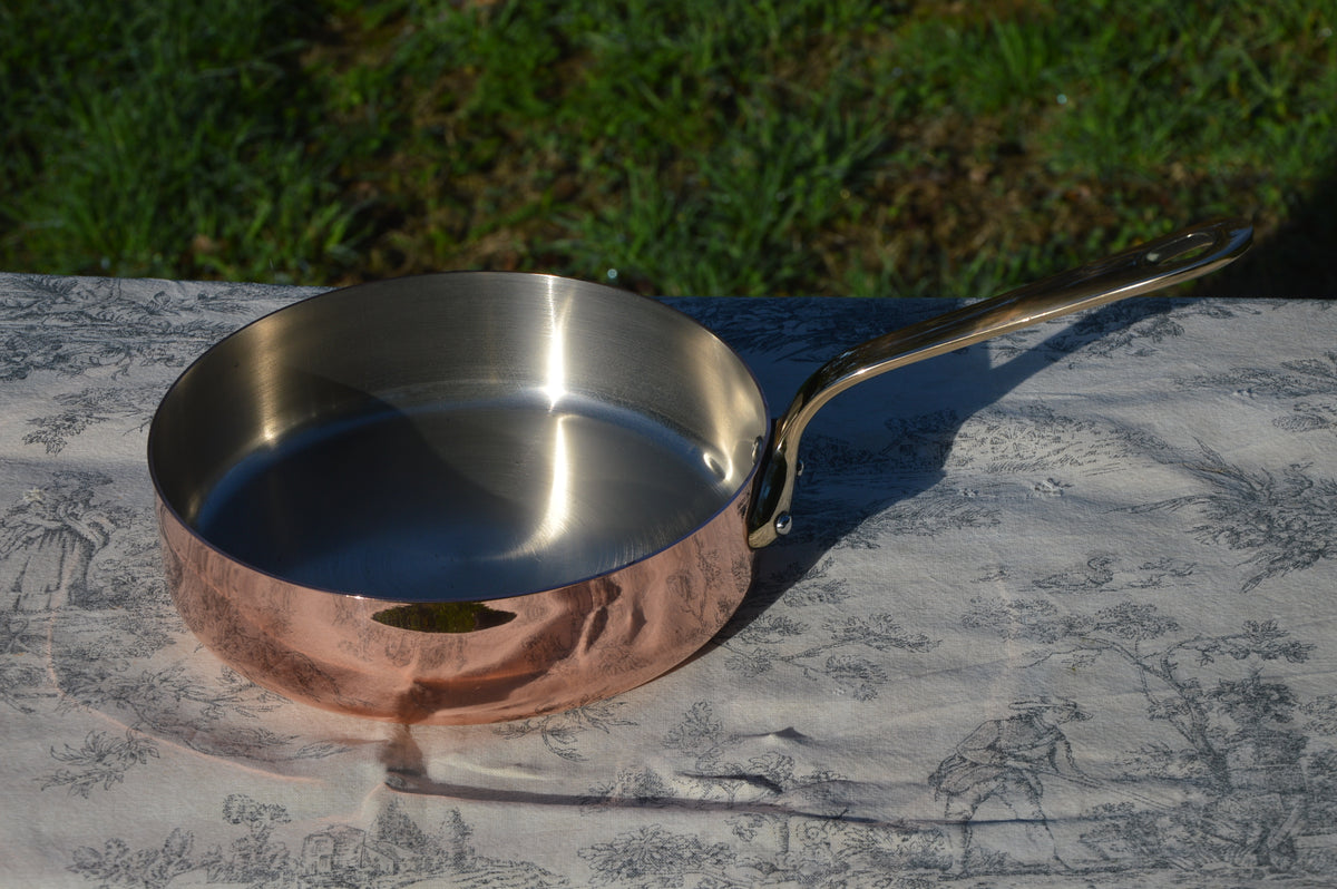 Made in France 1.8mm Saute Fry Pan Skillet French Vintage Copper Pan Nickel Lined Bronze Handle 20cm 8"
