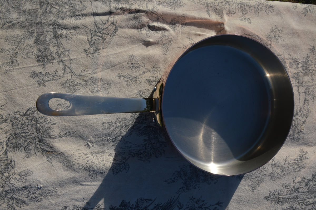 Made in France 1.8mm Saute Fry Pan Skillet French Vintage Copper Pan Nickel Lined Bronze Handle 20cm 8"