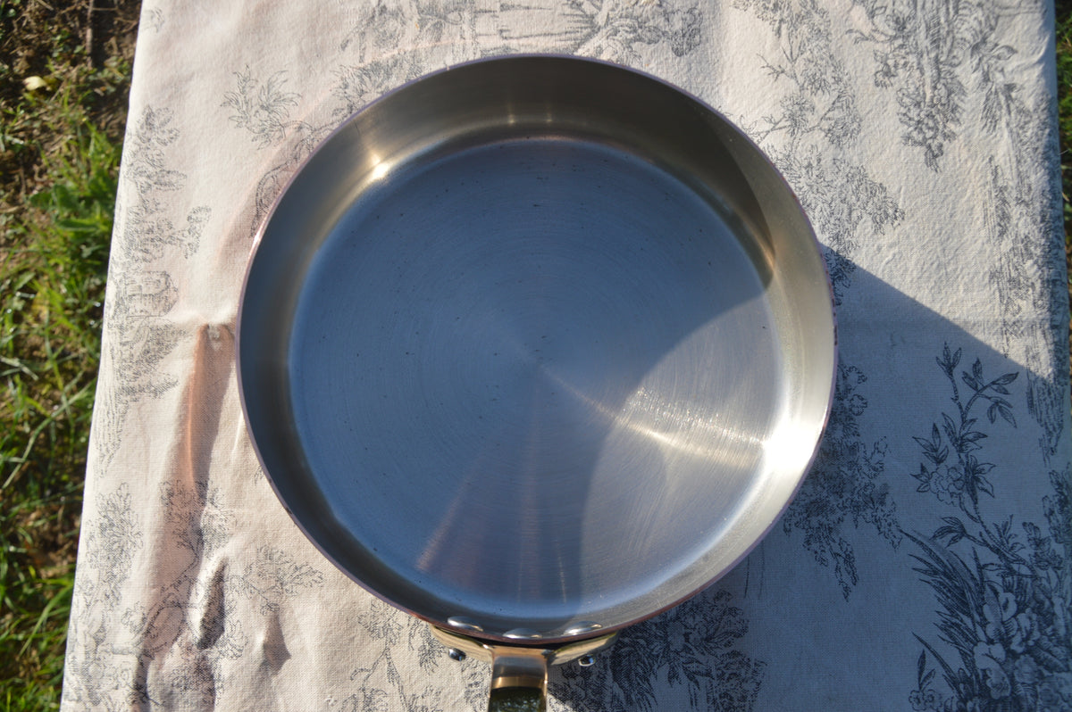 Made in France 1.8mm Saute Fry Pan Skillet French Vintage Copper Pan Nickel Lined Bronze Handle 20cm 8"