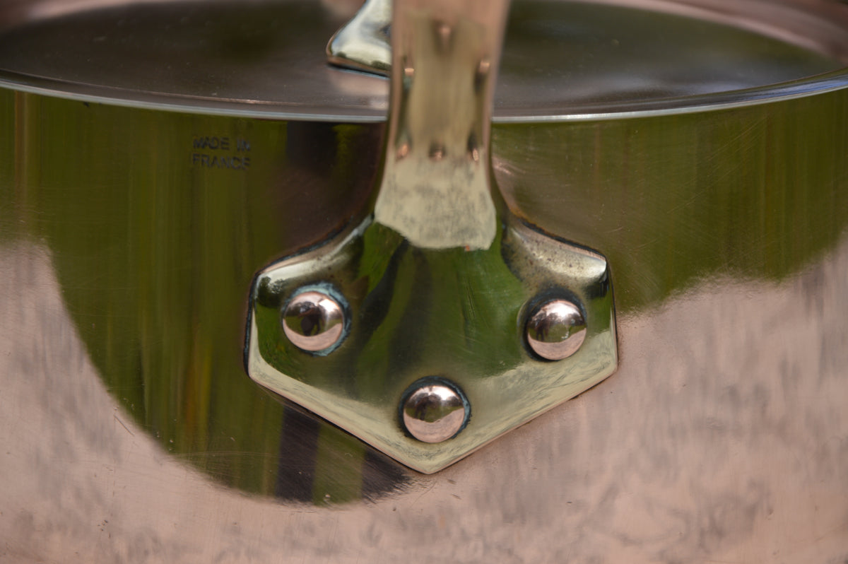 Vintage Copper Pan 18cm 7" French Professional Pot Saucepan New Atelier du Cuivre Tin 1.8mm Bronze Handle Edge Dent and Lid