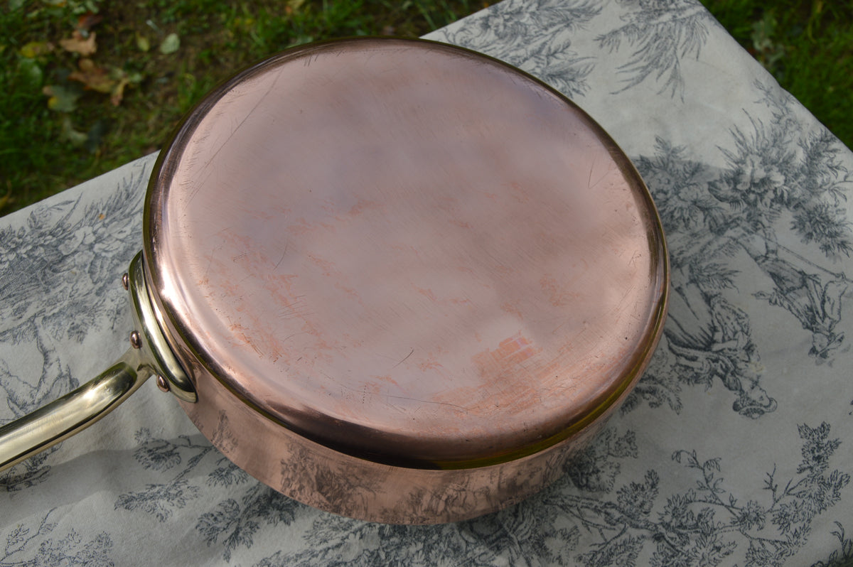 Made in France Saute Fry Skillet Pan 24cm 9 1/2" Made in France Stamped Vintage French Copper Pot Bronze Handle 3 Copper Rivets 1.7mm