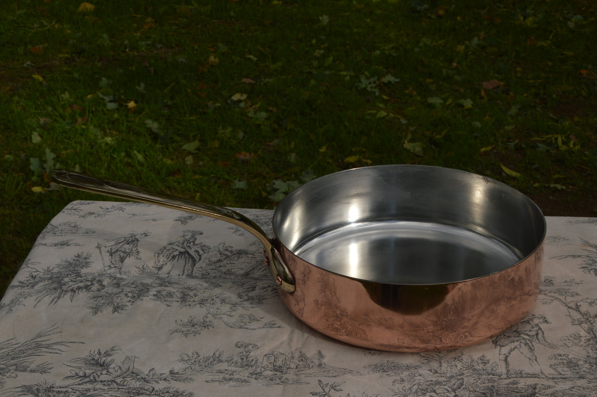 Made in France Saute Fry Skillet Pan 24cm 9 1/2" Made in France Stamped Vintage French Copper Pot Bronze Handle 3 Copper Rivets 1.7mm