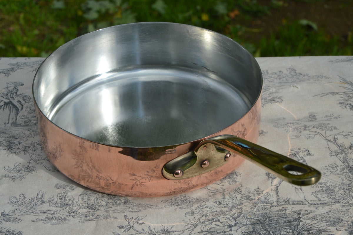 Made in France Saute Fry Skillet Pan 24cm 9 1/2" Made in France Stamped Vintage French Copper Pot Bronze Handle 3 Copper Rivets 1.7mm
