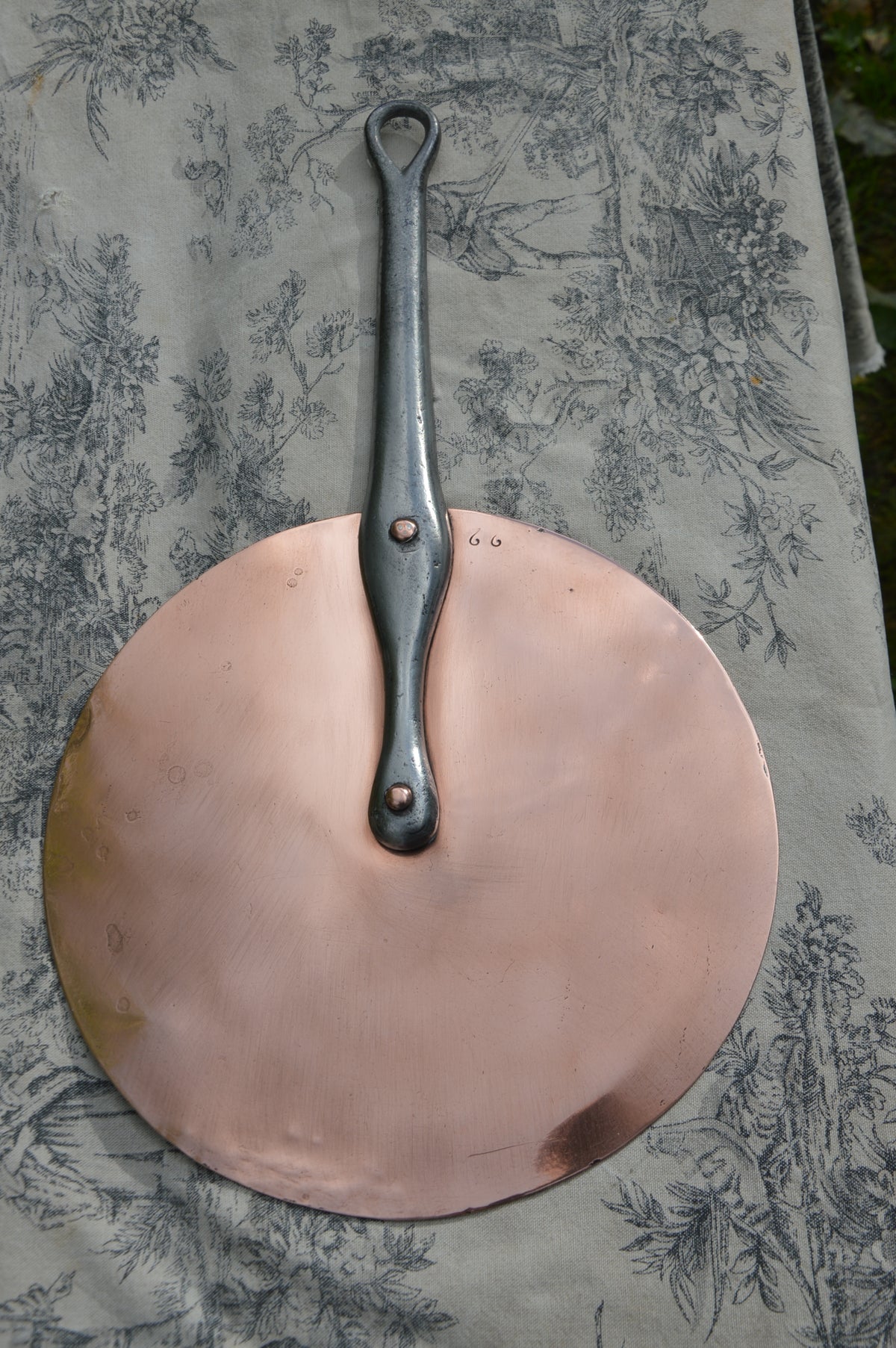 Copper Antique French Copper Lid 23cm 9 " 719g 1lb 9.4ozs New Tin Splash Lid Saucepan Lid Iron Handle Normandy Couvercle Plat