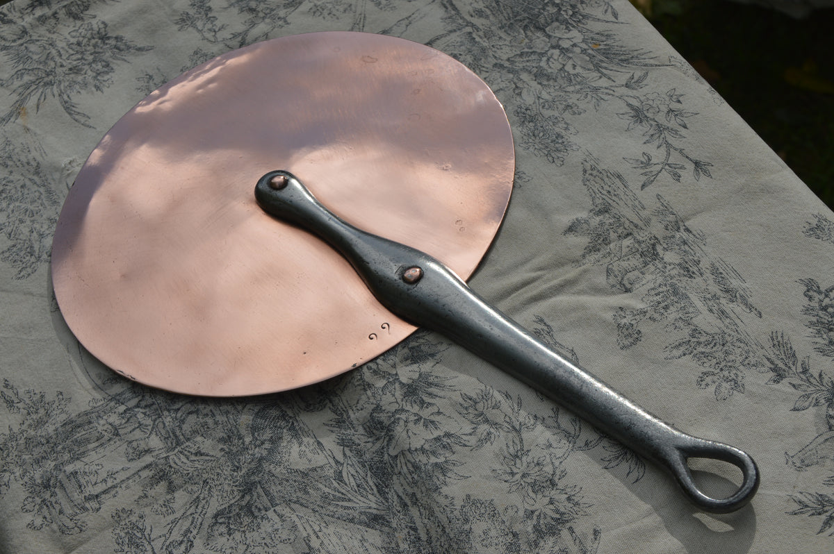 Copper Antique French Copper Lid 23cm 9 " 719g 1lb 9.4ozs New Tin Splash Lid Saucepan Lid Iron Handle Normandy Couvercle Plat