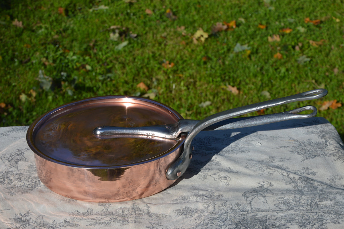Antique French Copper Saute and Lid New In House Tin 1.5mm 24cm 9 1/2 inches Normandy Kitchen Copper