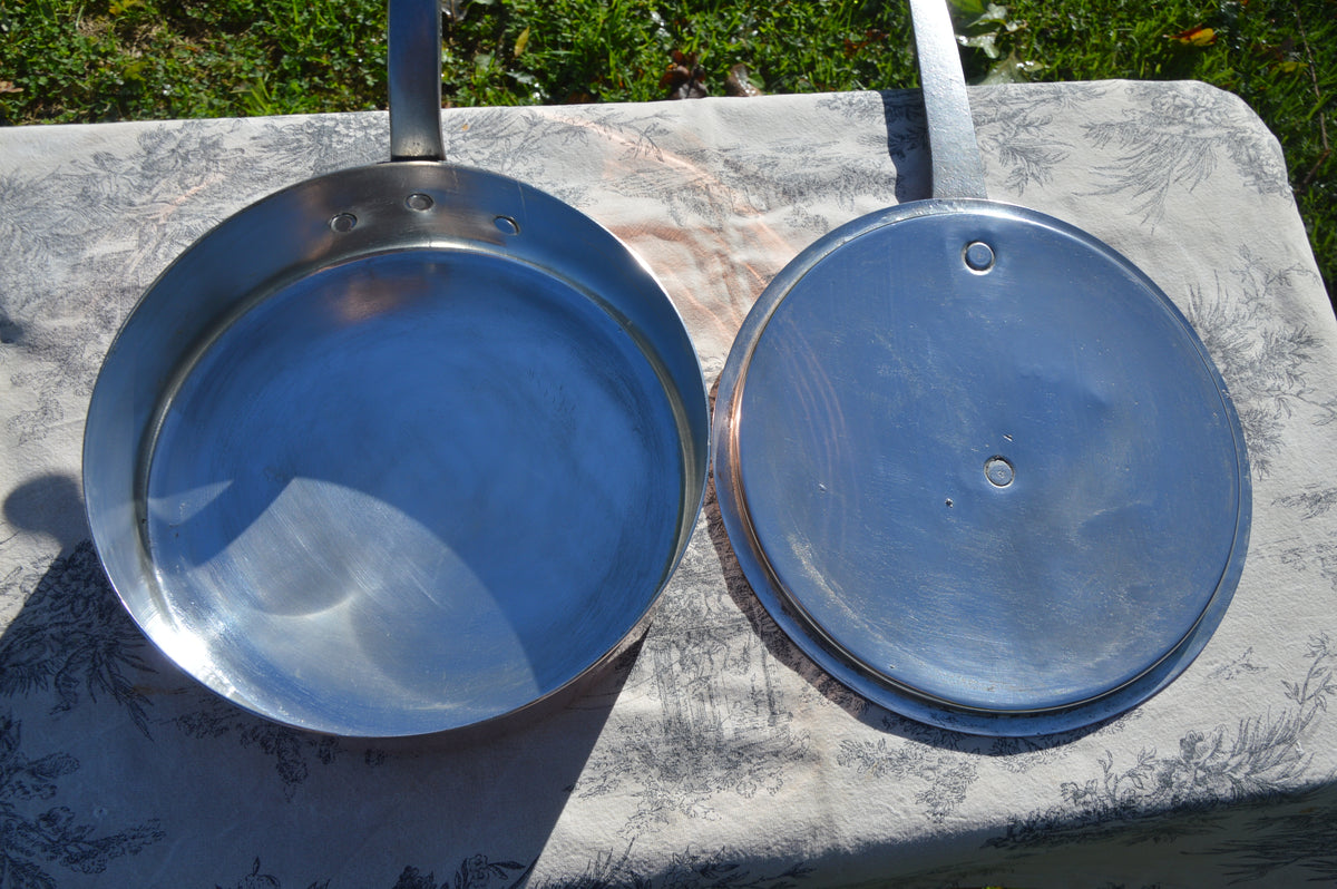 Antique French Copper Saute and Lid New In House Tin 1.5mm 24cm 9 1/2 inches Normandy Kitchen Copper
