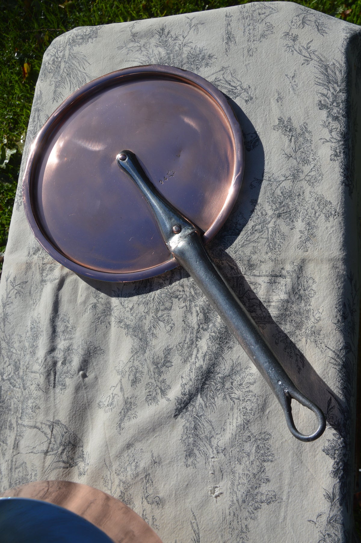 Antique French Copper Saute and Lid New In House Tin 1.5mm 24cm 9 1/2 inches Normandy Kitchen Copper