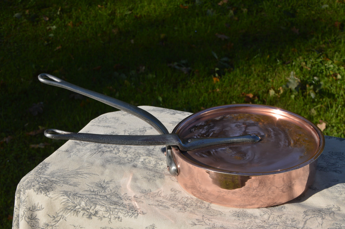 Antique French Copper Saute and Lid New In House Tin 1.5mm 24cm 9 1/2 inches Normandy Kitchen Copper