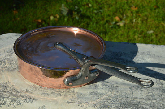 Antique French Copper Saute and Lid New In House Tin 1.5mm 24cm 9 1/2 inches Normandy Kitchen Copper
