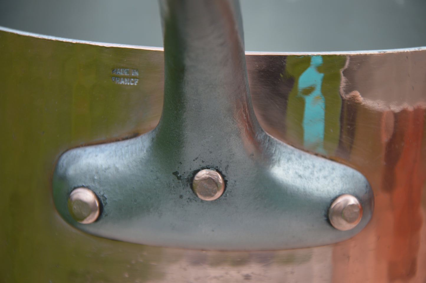 Vintage Five Copper Pans 2.6-2.8mm 14cm-22cm Very Well Used French Professional Graduated Made in France Iron Handles New Hand Wiped Tin