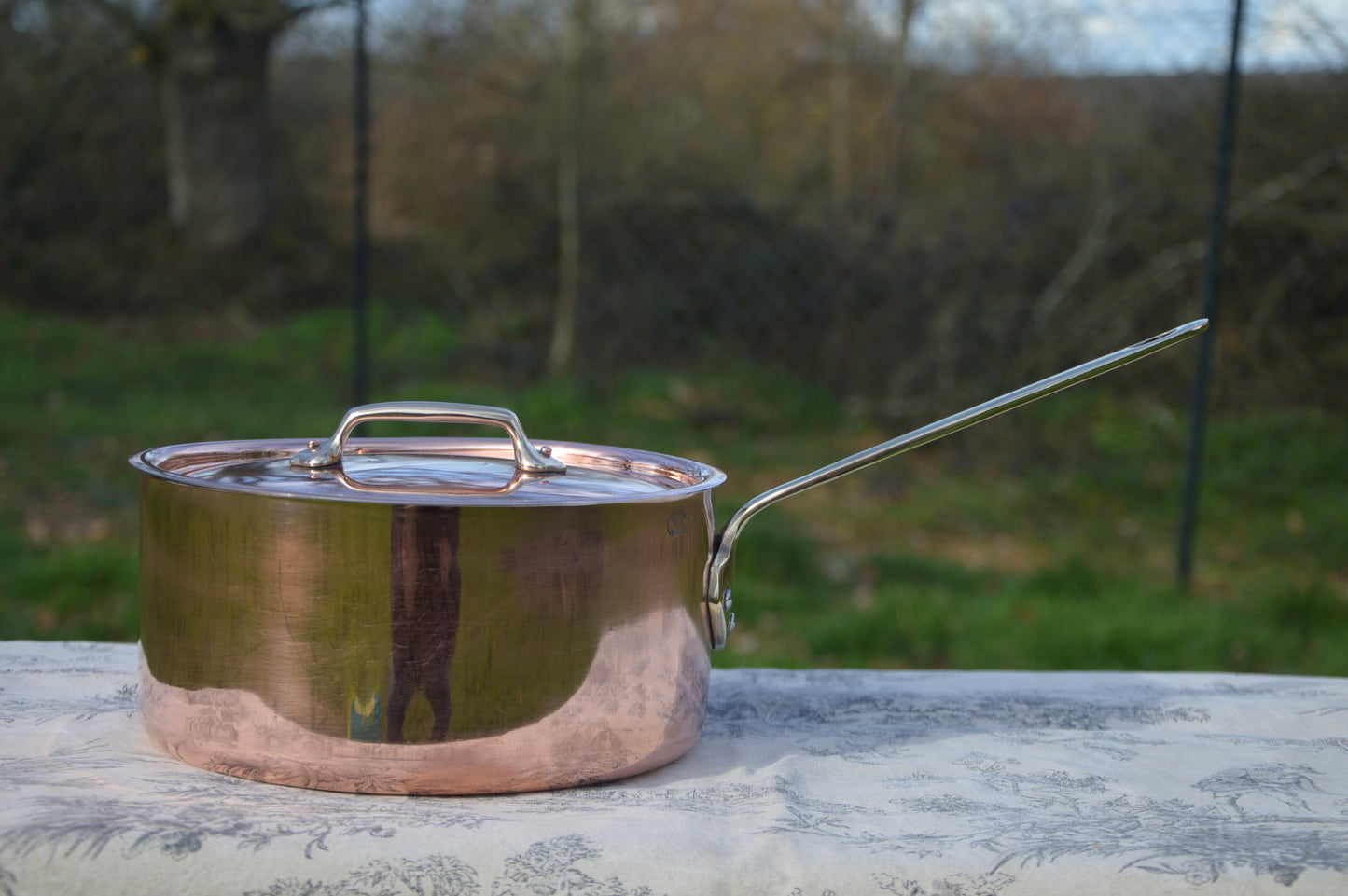 Antique Villedieu Copper Saucepan with Lid, Restaurant Quality, 20cm