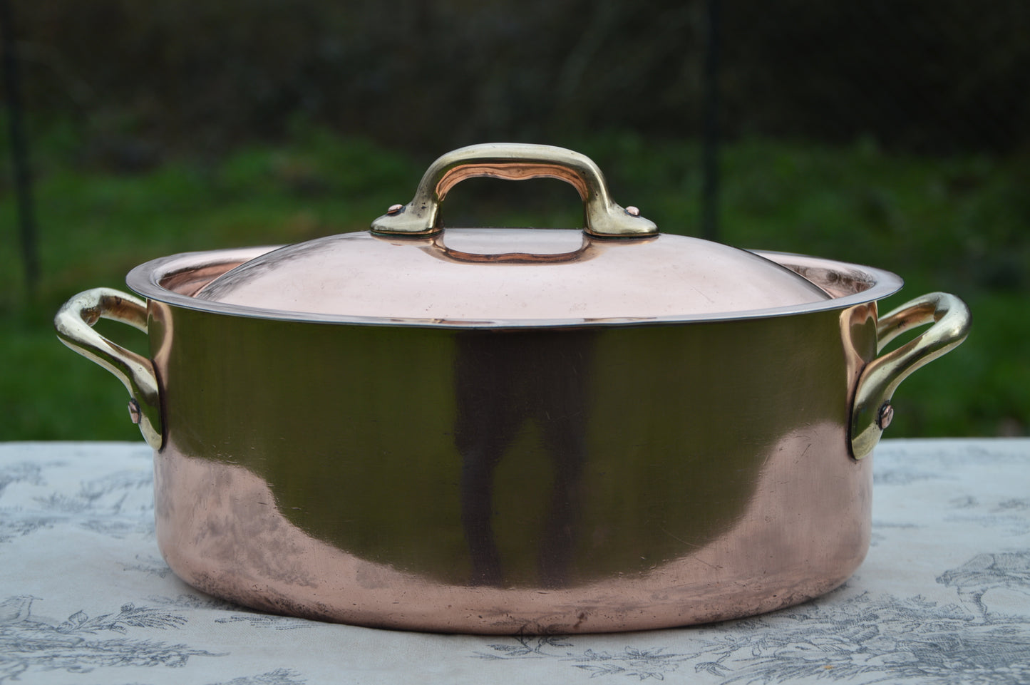 Antique French Copper Casserole, Cast Bronze Handles, New Tin Lining (24 cm)