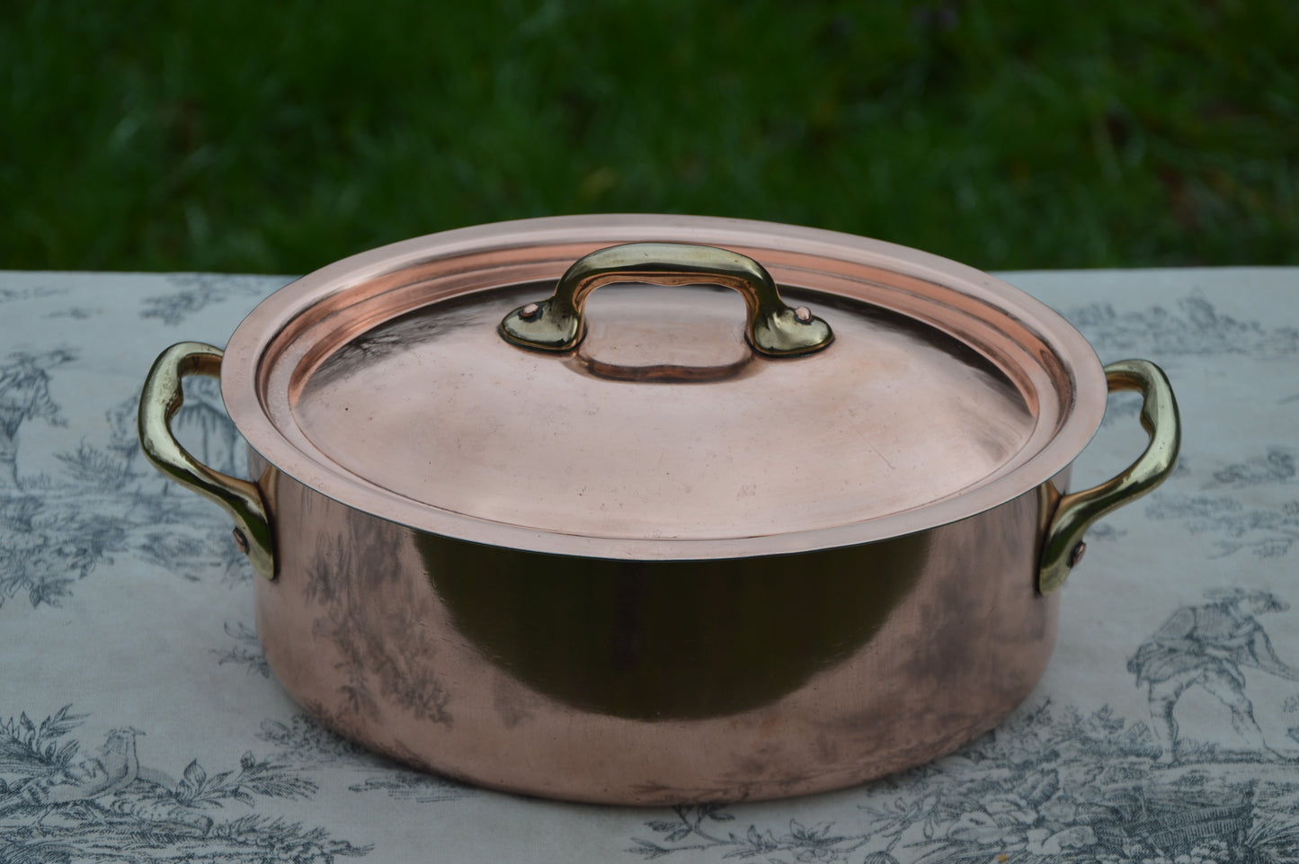 Antique French Copper Casserole, Cast Bronze Handles, New Tin Lining (24 cm)