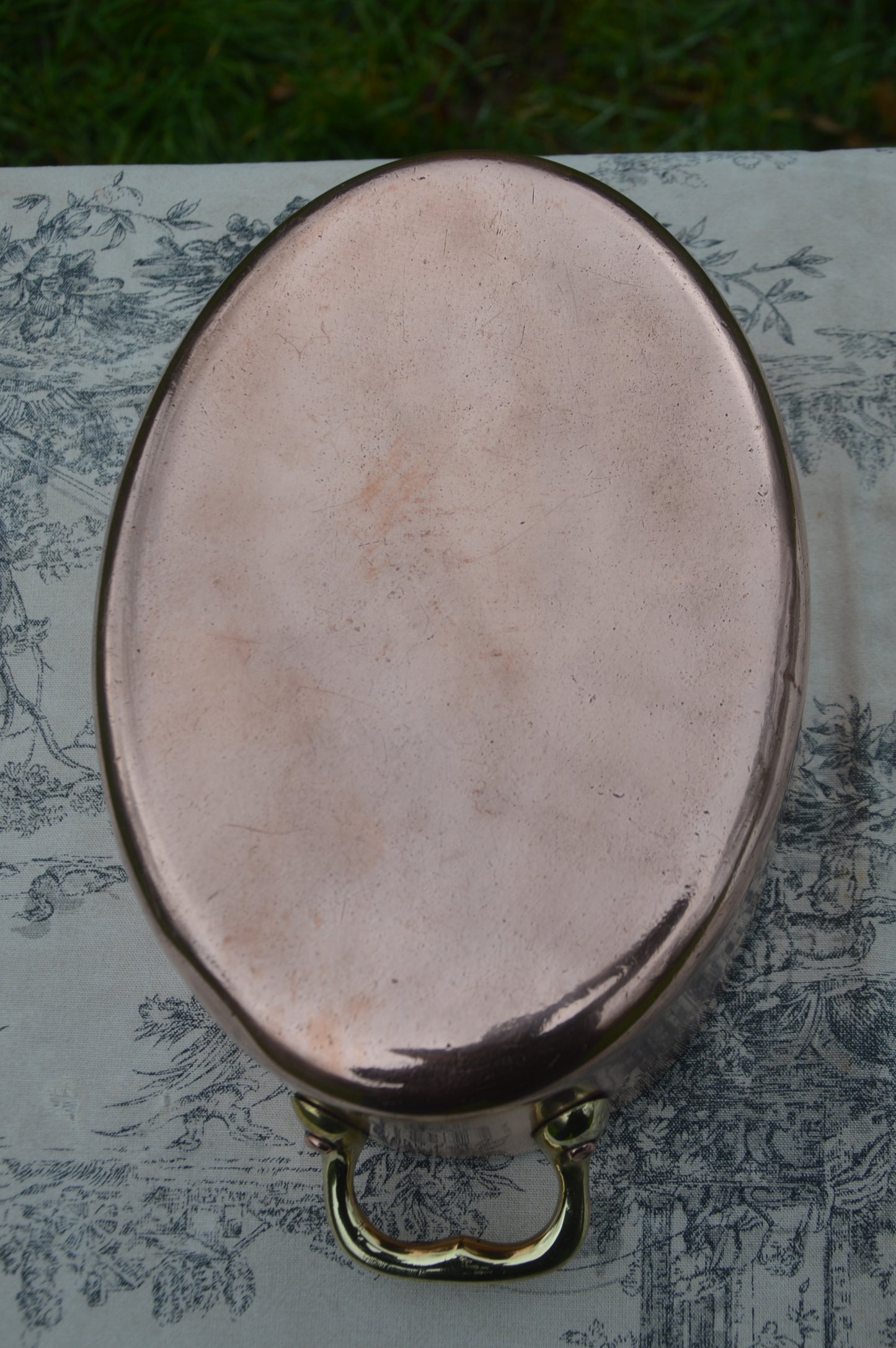 Antique French Copper Casserole, Cast Bronze Handles, New Tin Lining (24 cm)