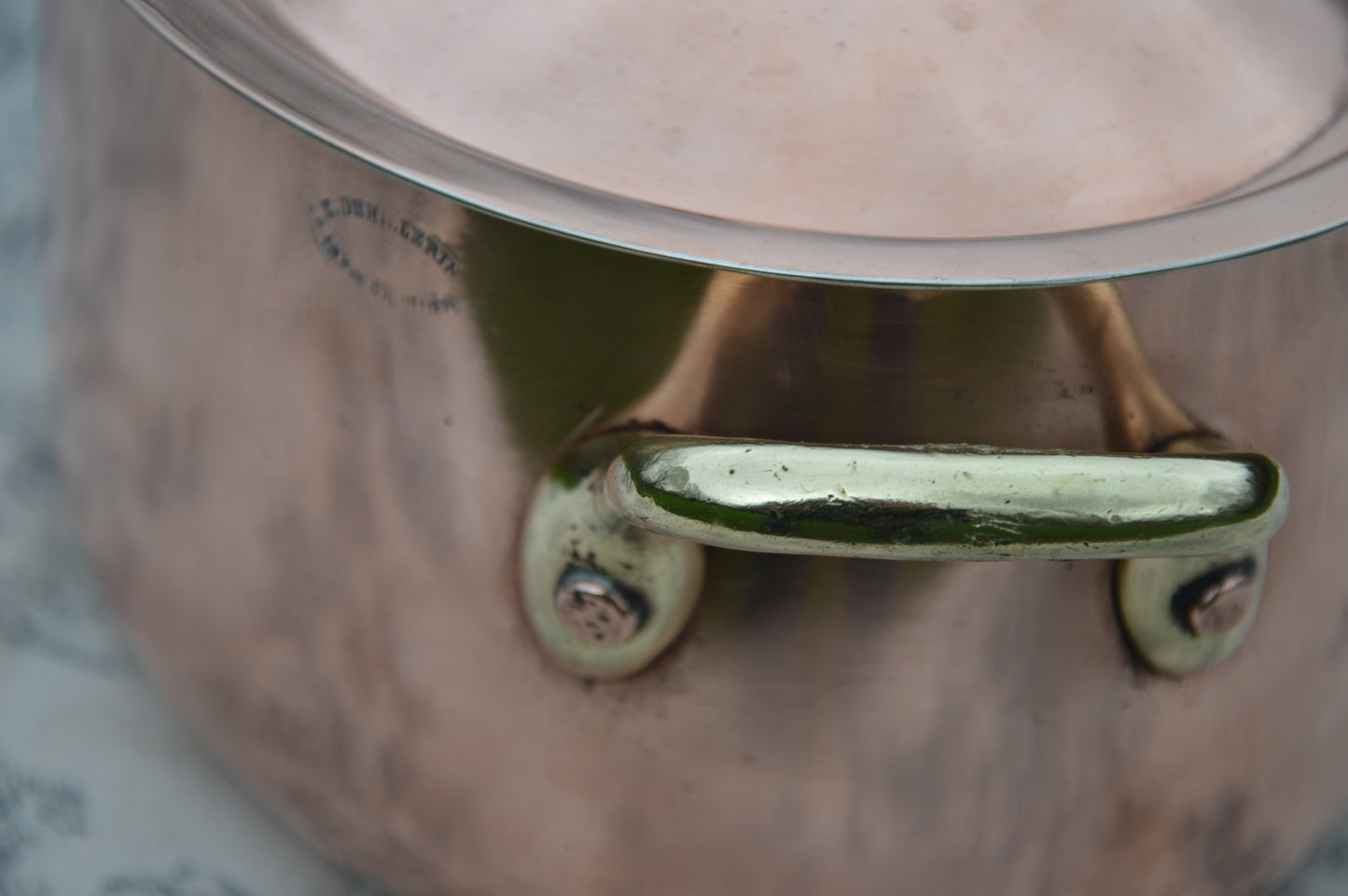 Antique French Copper Casserole, Cast Bronze Handles, New Tin Lining (24 cm)