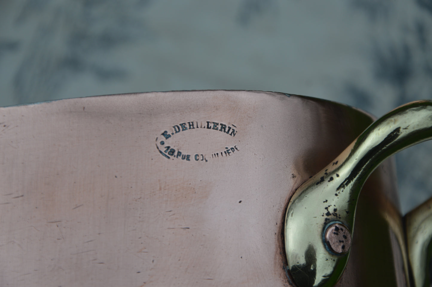 Antique French Copper Casserole, Cast Bronze Handles, New Tin Lining (24 cm)