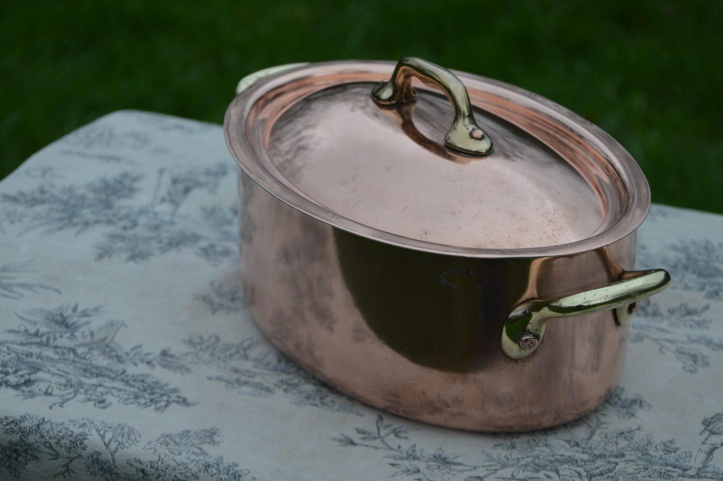 Antique French Copper Casserole, Cast Bronze Handles, New Tin Lining (24 cm)