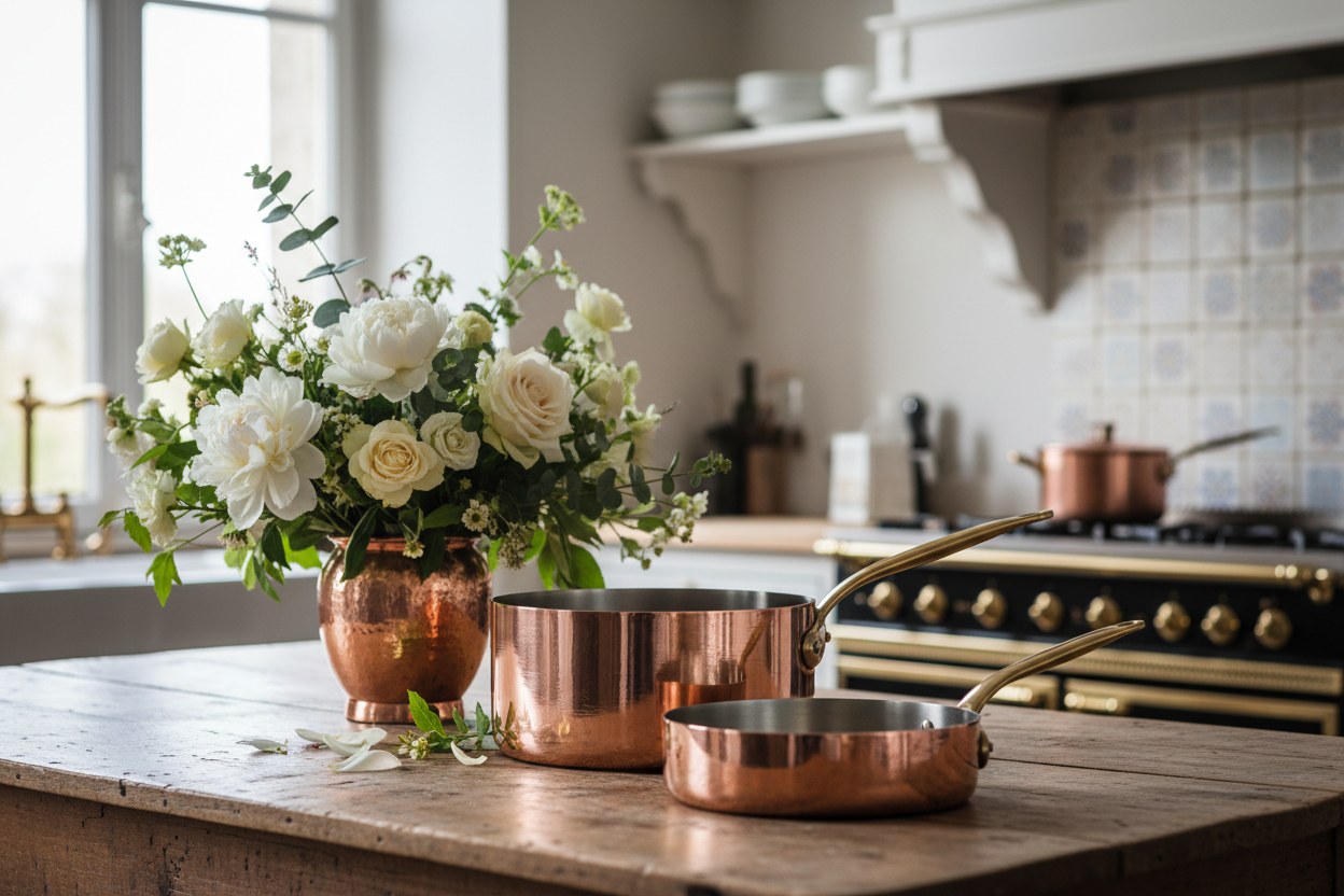 Copper kitchen with flowers