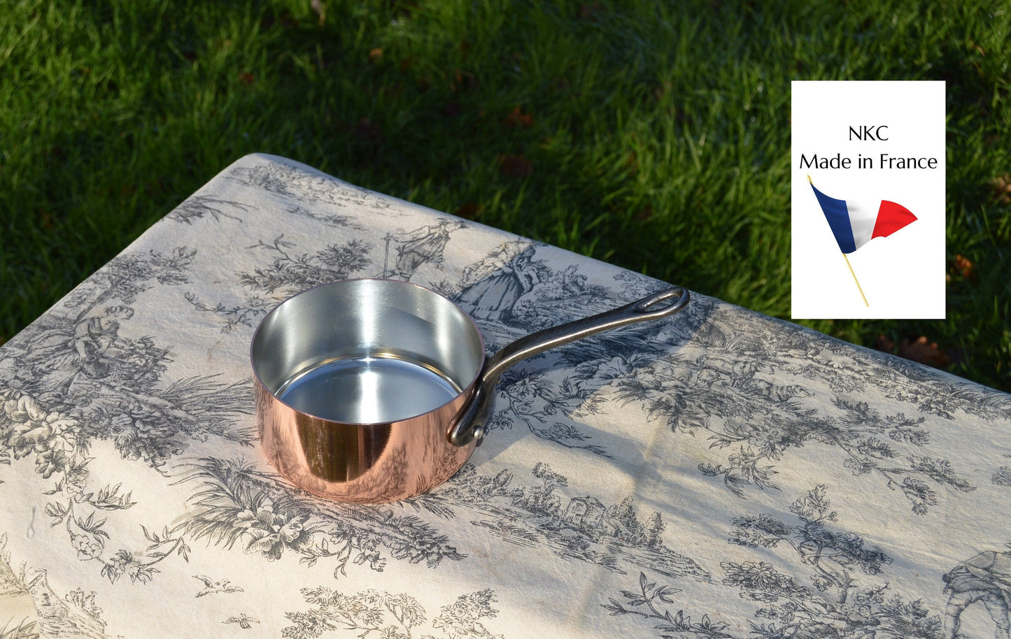 Nouvelle poêle en cuivre 12 cm NKC doublée d'étain 1,4 mm cuisine professionnelle normande marmite en cuivre poignée en fer rivet en acier fabriqué en France 12 cm 4 3/4" casserole