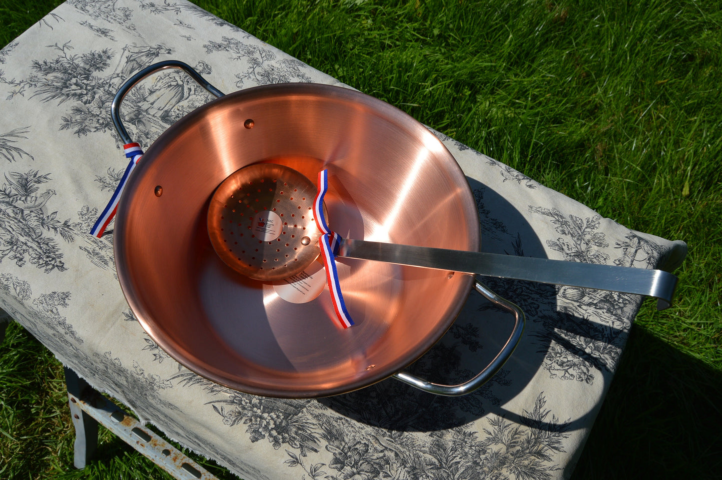 New NKC 28 cm Copper Jam Pan + Ecumoire Skimmer Normandy Kitchen Copper Jam Jelly Pan 11" Rolled Top Stainless Steel Handles New NKC 28cm
