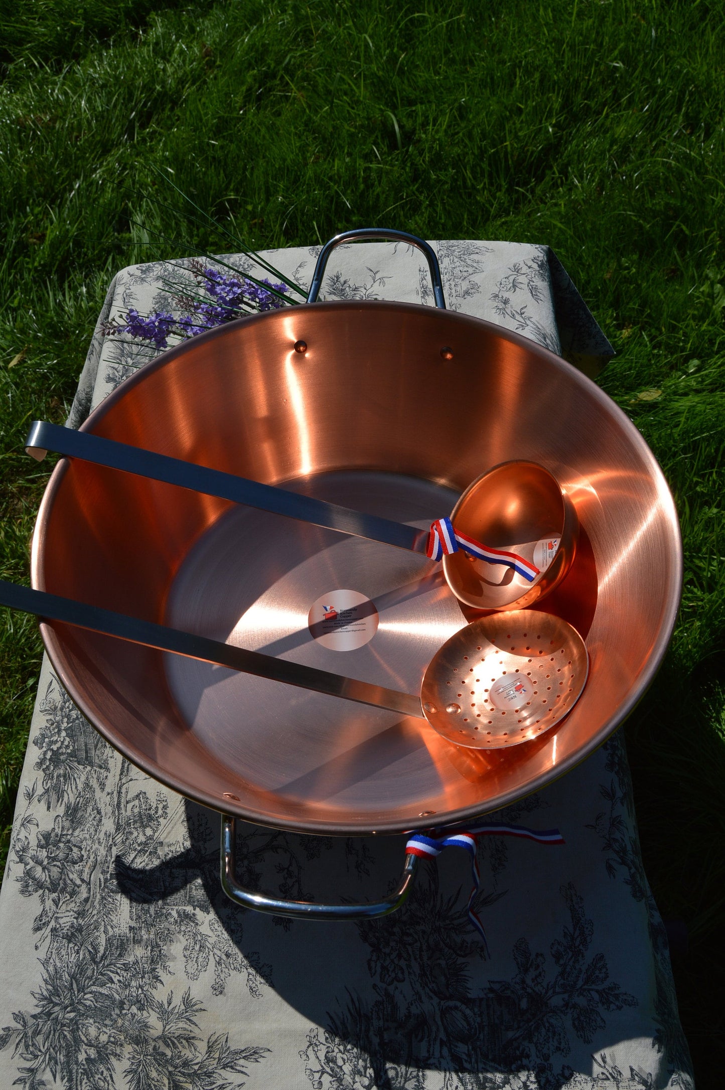 New Copper Jam Pan Set: Normandy Kitchen 38cm 15 Inch with Skimmer & Ladle New NKC Copper