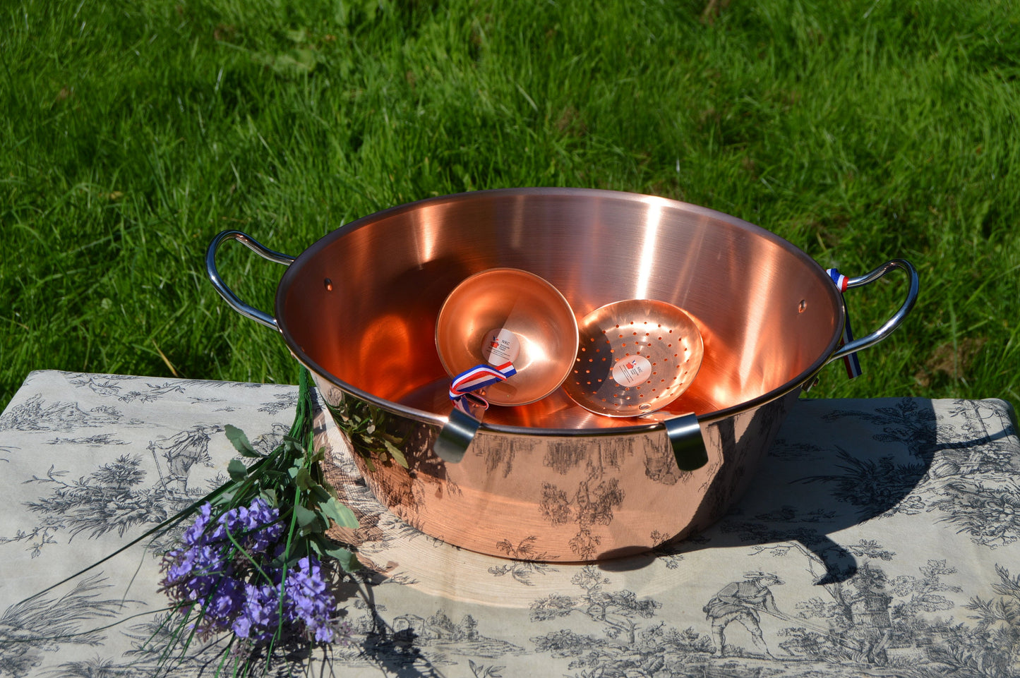 New Copper Jam Pan Set: Normandy Kitchen 38cm 15 Inch with Skimmer & Ladle New NKC Copper