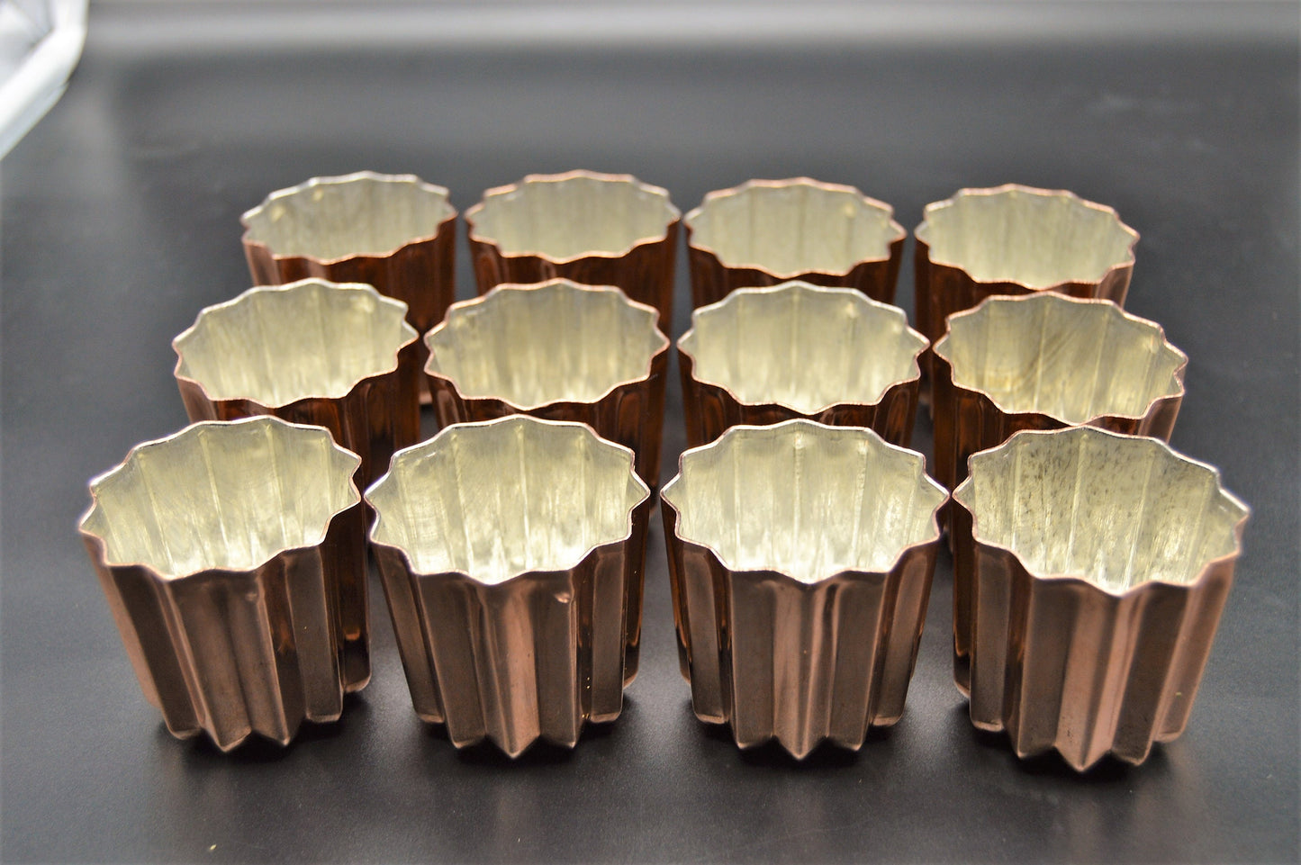 12 Copper Caneles Molds: Large Authentic French Bordelais Cake Moulds, Set of 12, 5.5cm New NKC Copper