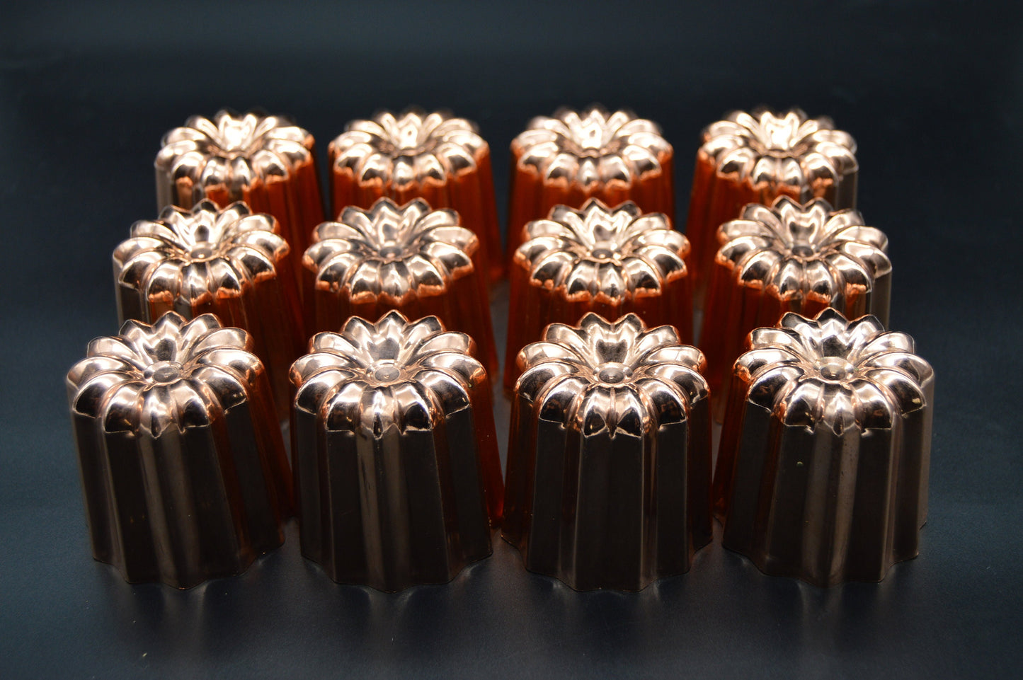 12 Copper Caneles Molds: Large Authentic French Bordelais Cake Moulds, Set of 12, 5.5cm New NKC Copper