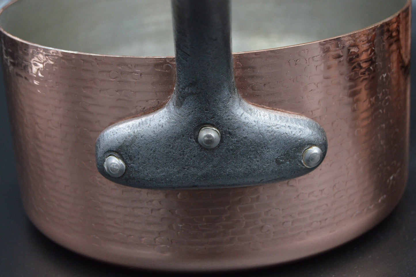 Antique French Copper Pans: Hammered Tin-Lined Pots, Set of 5