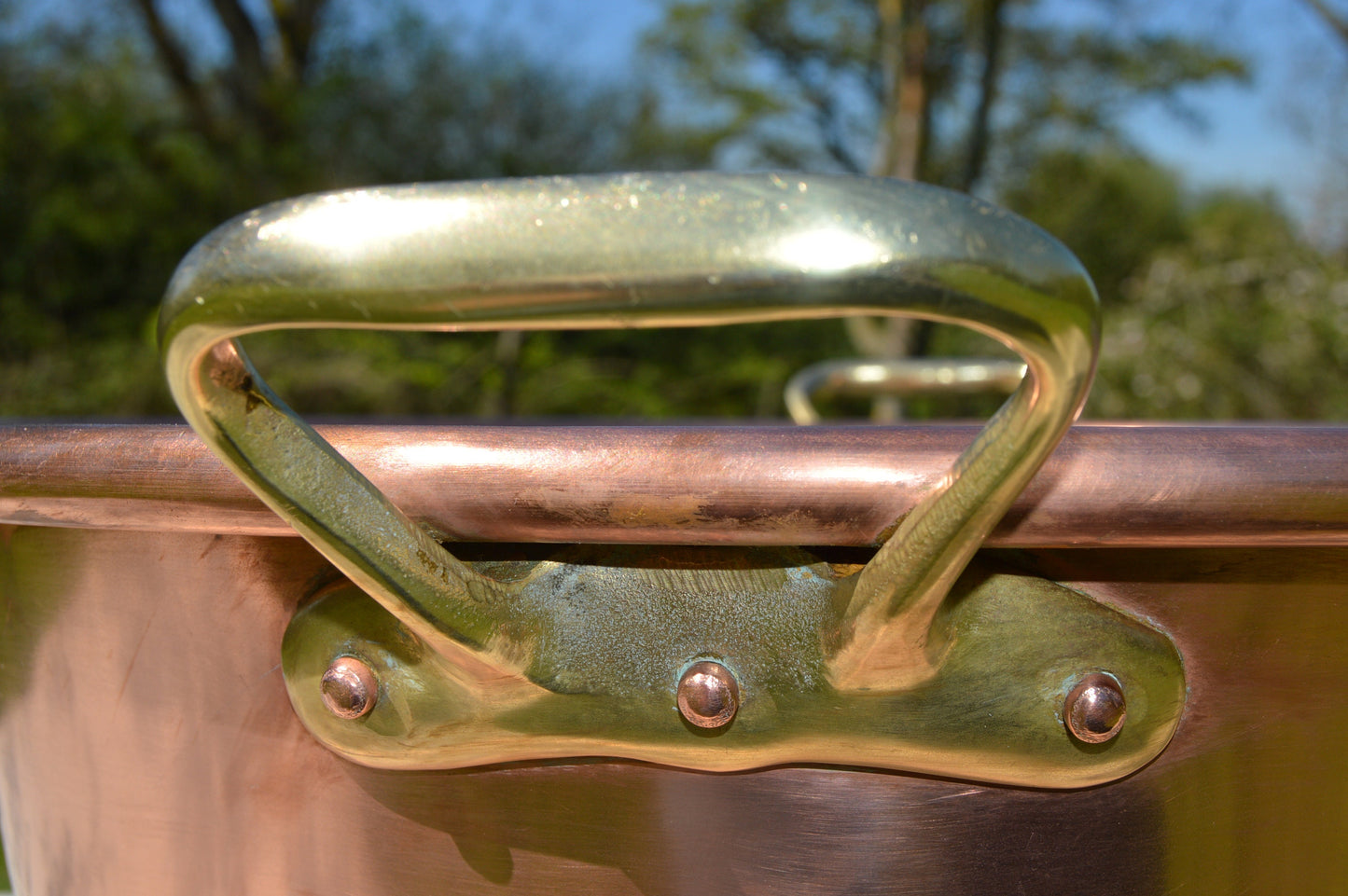 Antique Copper Profesional Jam Jelly Pan 38 cm Rolled Top 2.4 kilos 5 lbs 4.7 oz Copper Cast Bronze Handles Normandy Kitchen Beautiful
