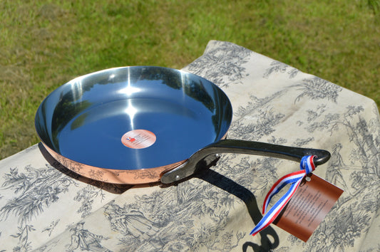 Nouveau NKC 28 cm Poêle à frire en cuivre Poêle à frire traditionnellement fabriquée en Normandie Cuisine Sauteuse à haute face 28 cm 11" Doublée d’étain Nouvelle Cuisine Normandie Cuivre