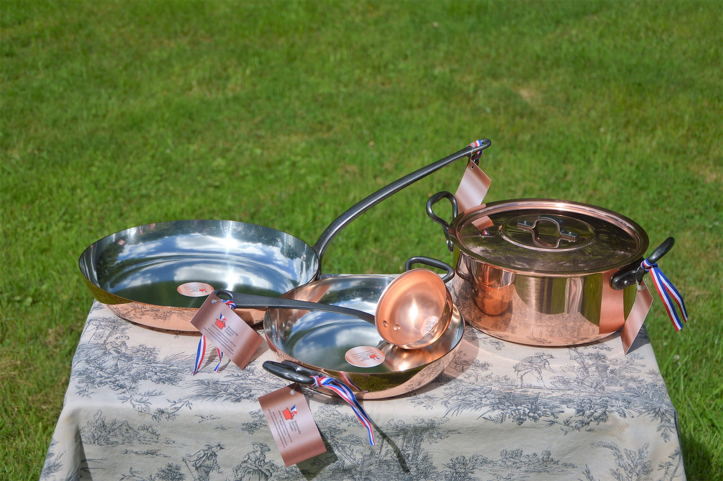 NKC Chefs Set New NKC 24 cm Copper Casserole 24cm Au Gratin Oven Pan 32cm Big Fry Pan NKC Ladle Iron Handles from Normandy Kitchen Copper