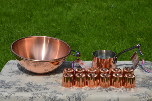 NKC 12 Caneles BIG Baking Set Patissier 3 Piece New NKC 28cm Solid Copper Bowl Patissier Pan Twelve 5.5cm Canelés  Normandy Kitchen Canneles
