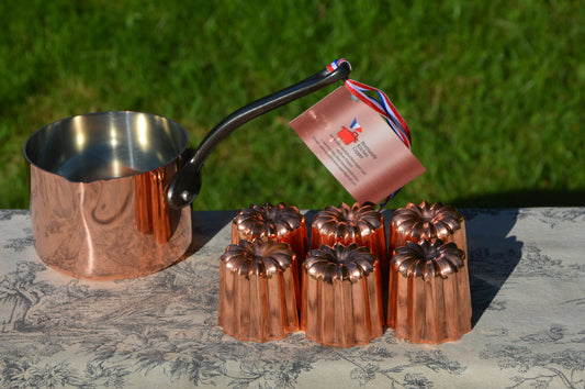 6 Six Copper Caneles Large NKC 5.5 cm 2 1/8" + Canelés Butter Pan Set Made in France Bordeaux Bordelais Cake Molds Normandy Kitchen 5.5cm