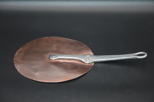 Antique French Copper Splash Lid: Hammered Copper, Forged Iron Handle US