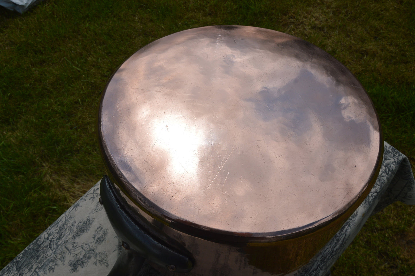 Antique French Copper Saucepan: 36cm Re-Tinned Pot with Cast Iron Handle