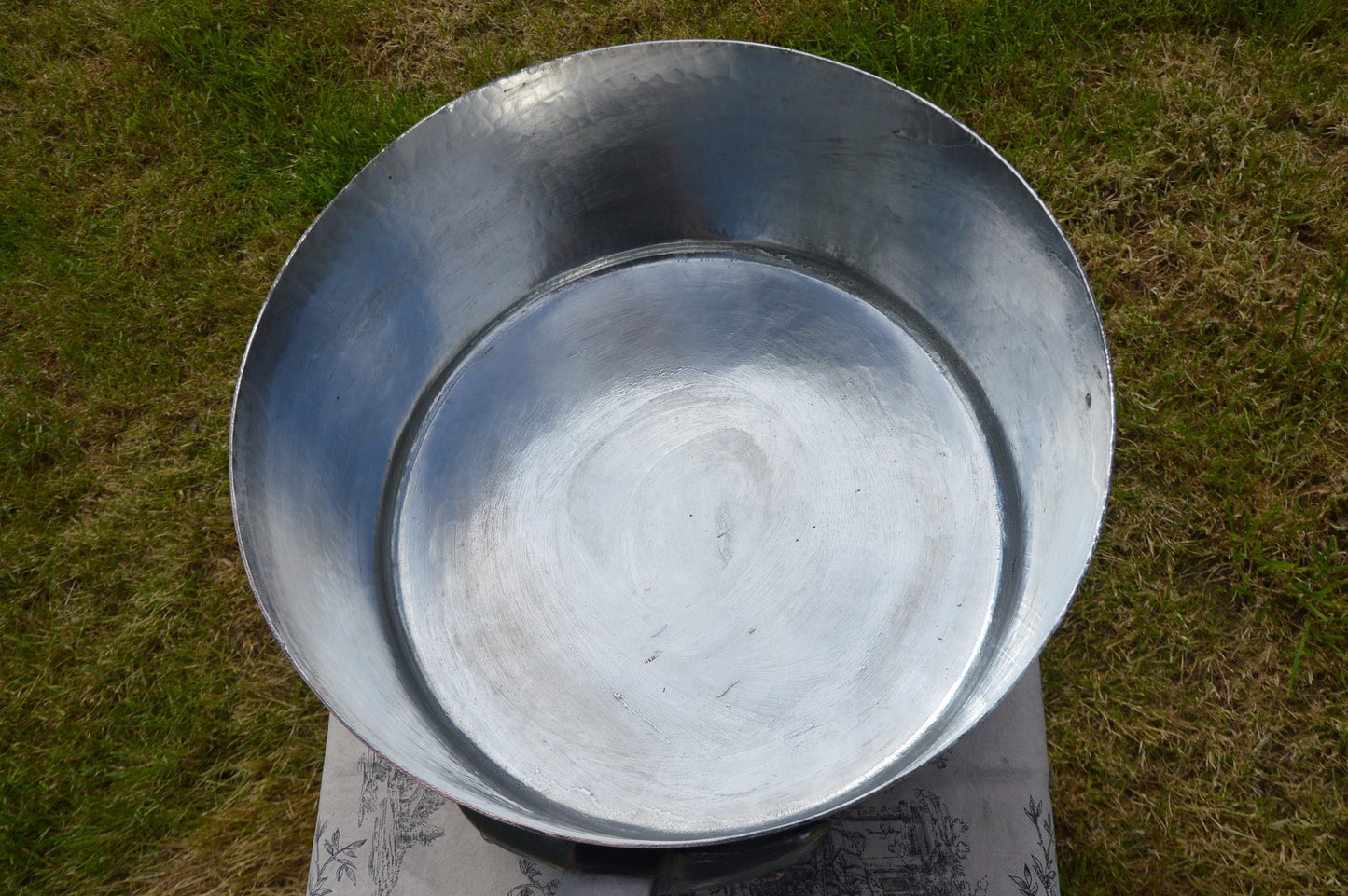 Antique French Copper Saucepan: 36cm Re-Tinned Pot with Cast Iron Handle
