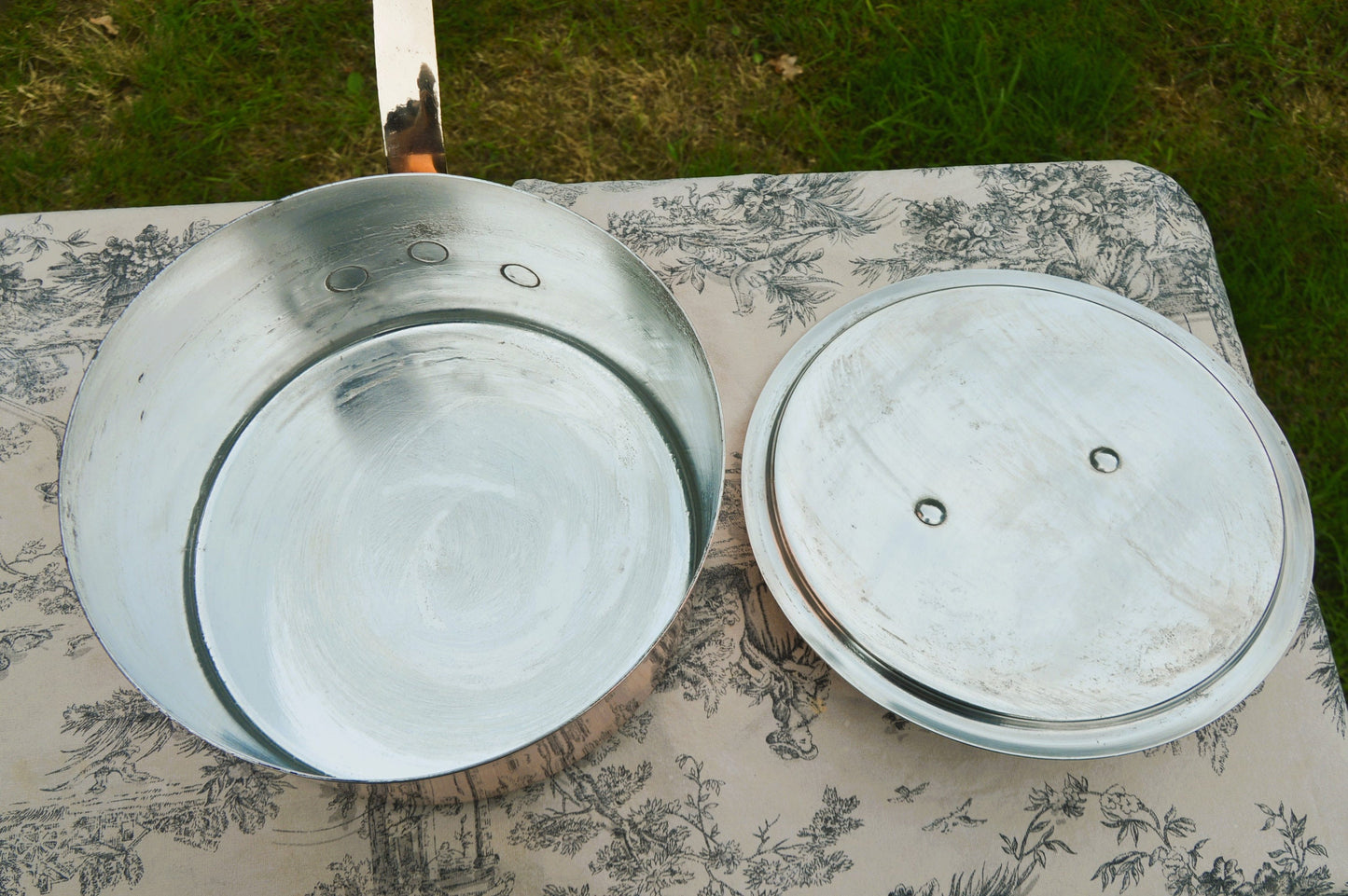 Antique Copper Stock Pot with Lid, French Kitchen Cuisine (26cm)