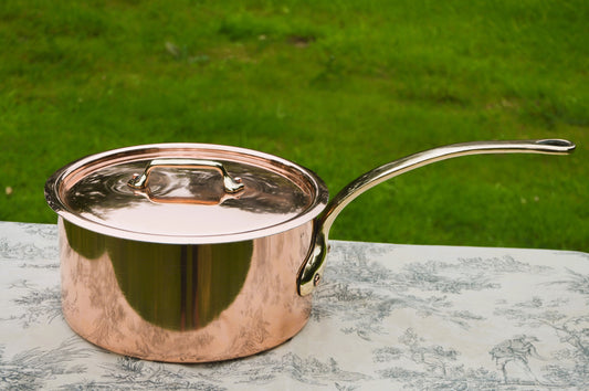 Antique Copper Stock Pot with Lid, French Kitchen Cuisine (26cm)
