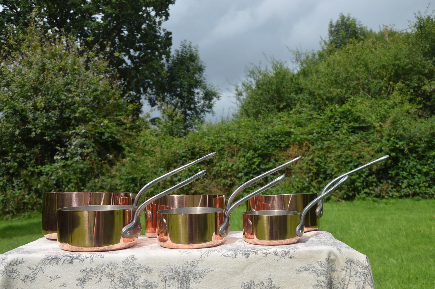 Copper Pans Vintage French 1.9-2.1mm Five Graduated Commercial Quality Copper Rivets Nickel Lined Robust Restaurant Catering Pans