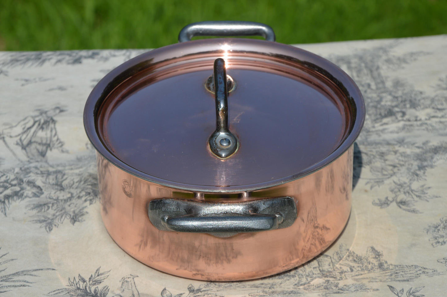 Vintage French Copper Casserole Pan Pot Round  Dutch Oven New Artisan Hand Wiped Tin Lid Made in France 2mm Faitout Pot 16cm 6 1/4 Robust