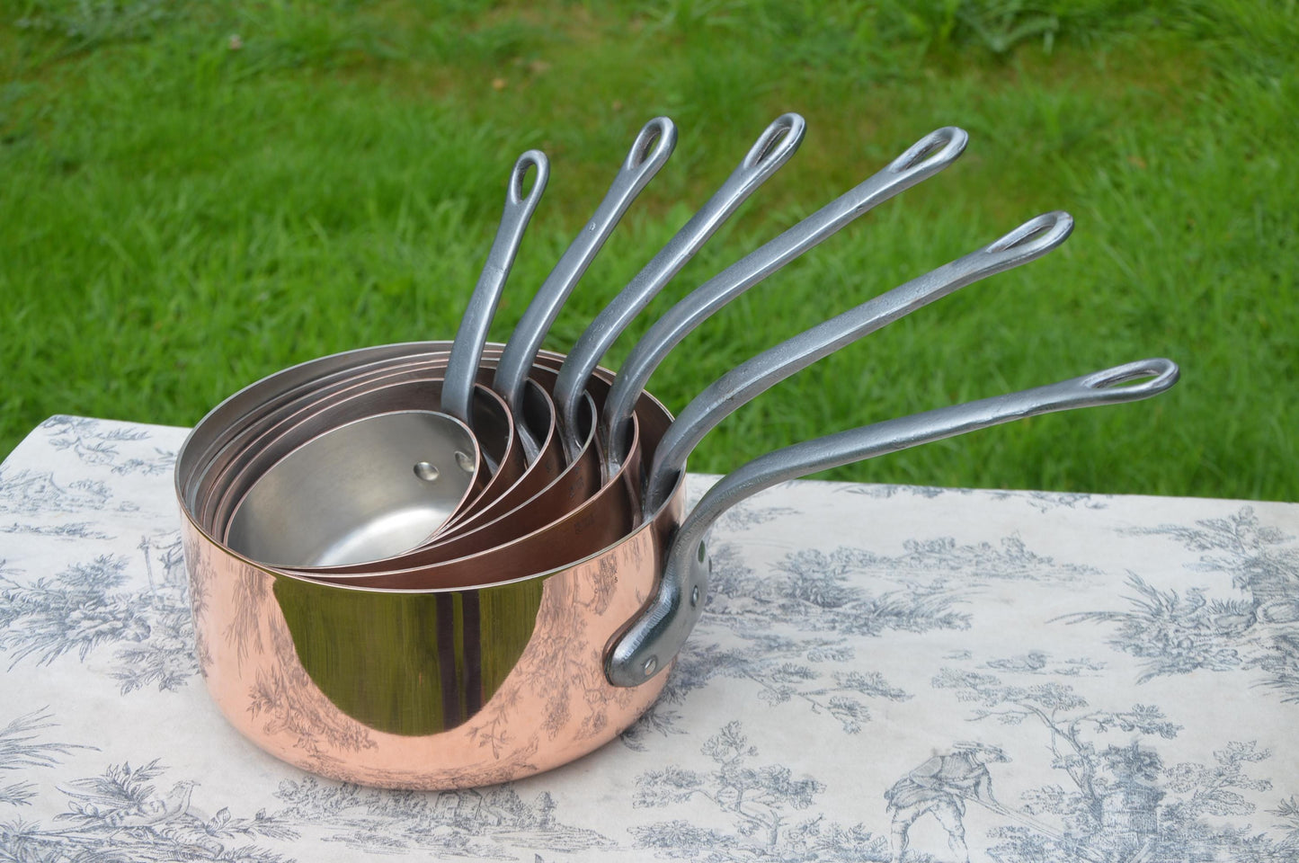 Vintage French Copper Pans: Nickel Lined Restaurant Catering Set
