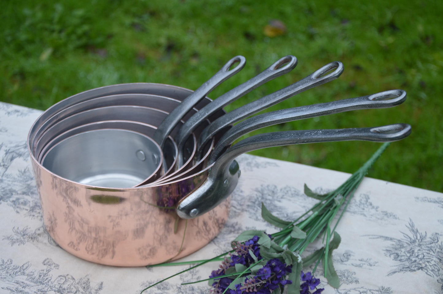 Copper Pans 1.7-1.9mm Five Vintage Aluminium Lined 12cm-20cm French Copper Pans 5.9 Kilos 13lbs 2.4 ozs Quality Copper with Aluminum Linings