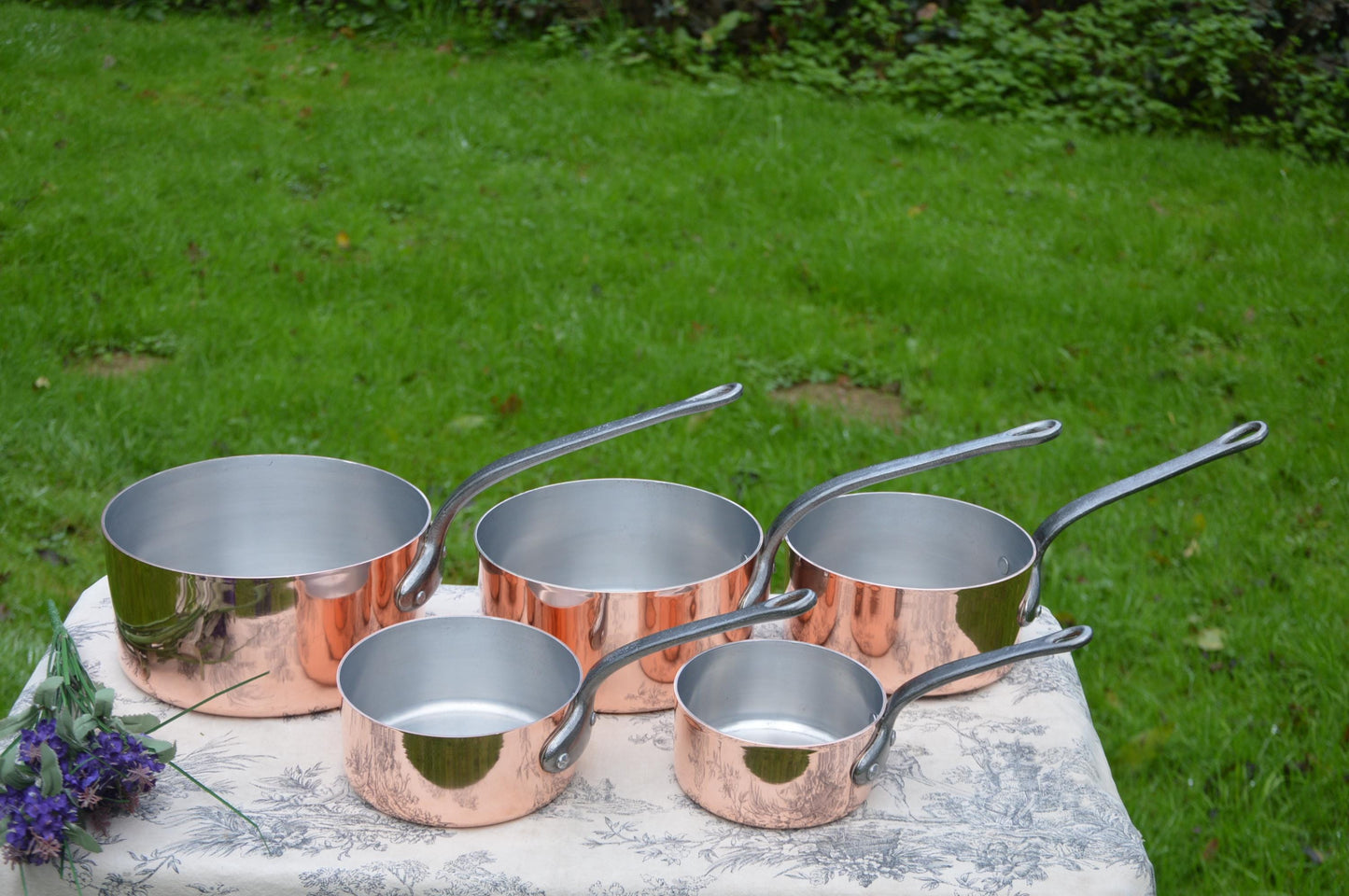 Copper Pans 1.7-1.9mm Five Vintage Aluminium Lined 12cm-20cm French Copper Pans 5.9 Kilos 13lbs 2.4 ozs Quality Copper with Aluminum Linings