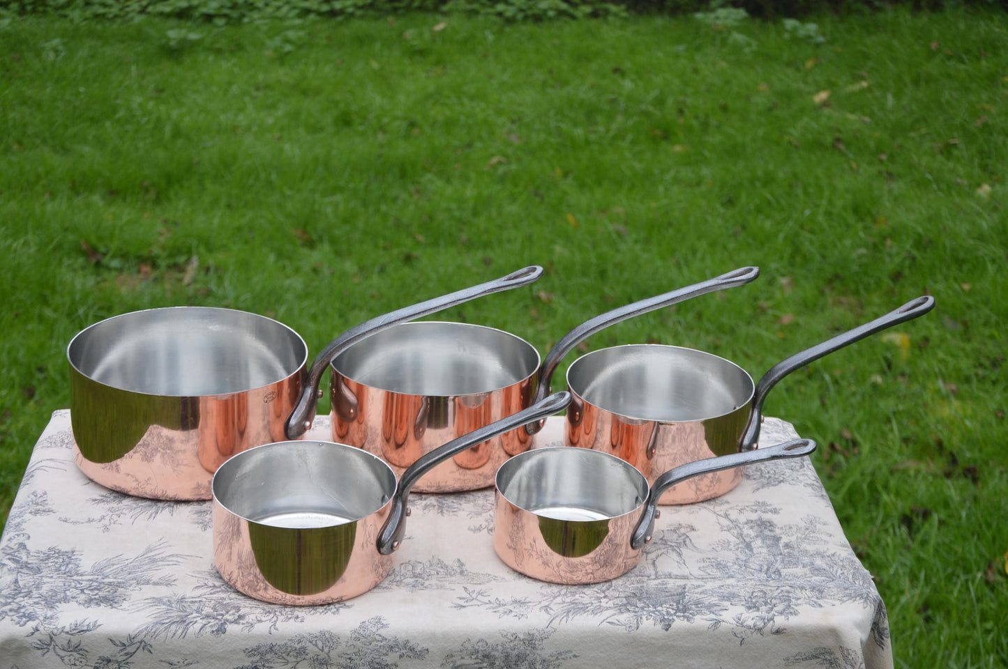 Havard of Villedieu Copper Pans New Hand Wiped Tin Lined Artisan Five 1-1.5mm Vintage French Professional France Made Graduated Pots Handle