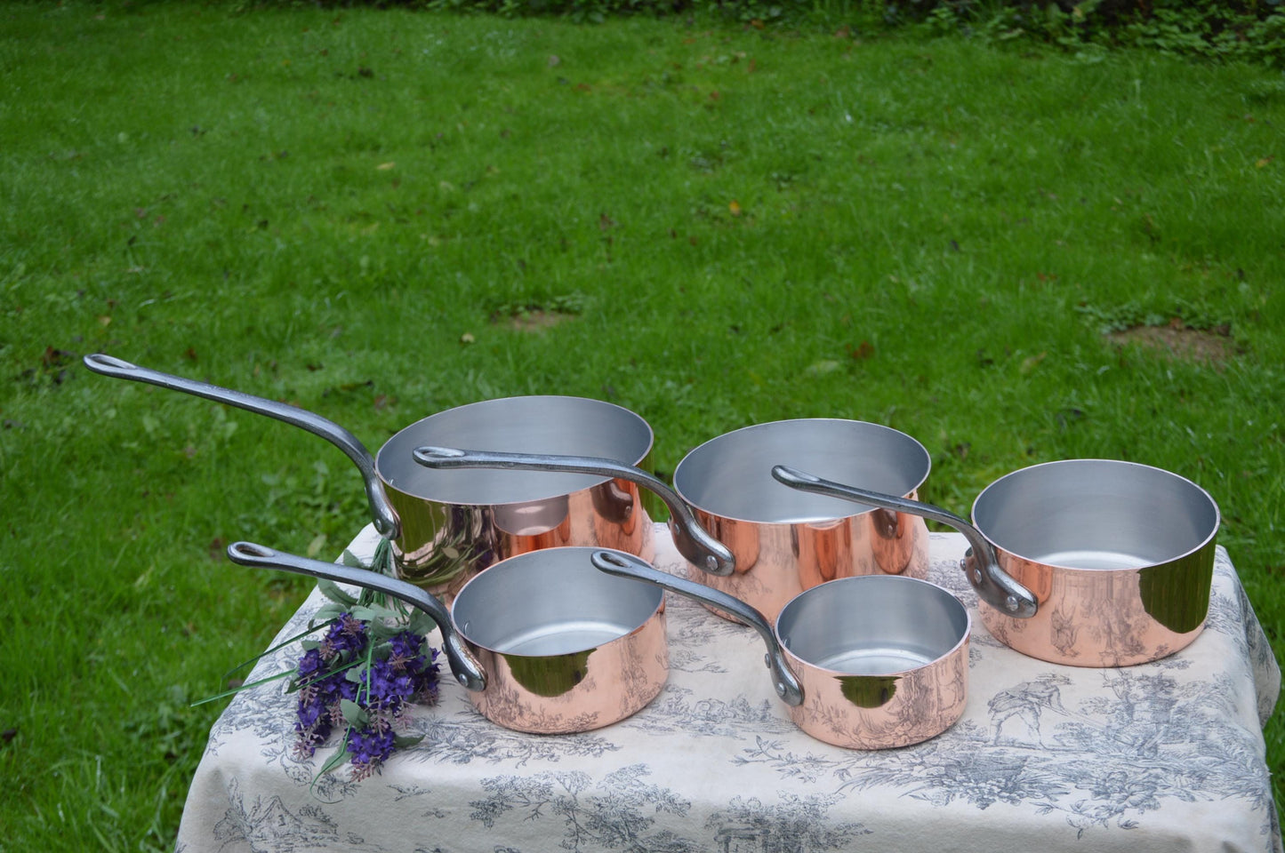Copper Pans 1.7-1.9mm Five Vintage Aluminium Lined 12cm-20cm French Copper Pans 5.9 Kilos 13lbs 2.4 ozs Quality Copper with Aluminum Linings