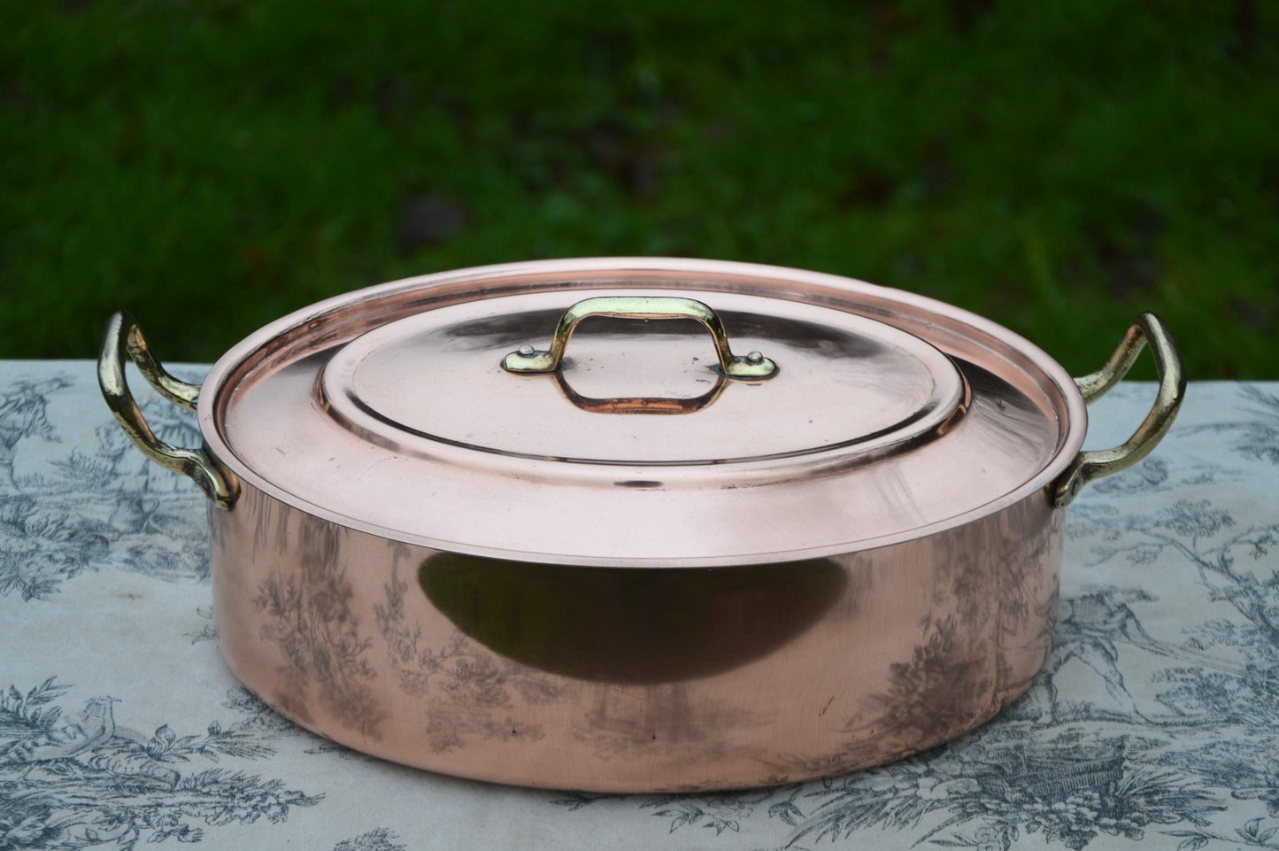 Tournus Copper Cocotte Casserole Marmite Oval Pot French Copper Casserole Lid 1.4mm 20cm 8" Nickel Lined Good Condition